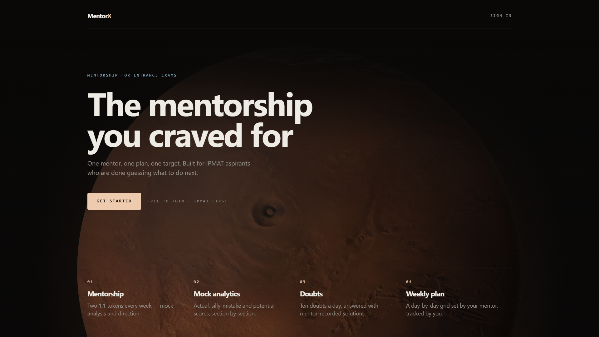 MentorX website homepage